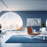 modern-futuristic-interior-office-design-with-warm-tones-of-blue-futuristic-conference-room-interior-workplace-and-corporate-concept-3d-rendering-generative-ai-illustration-free-photo